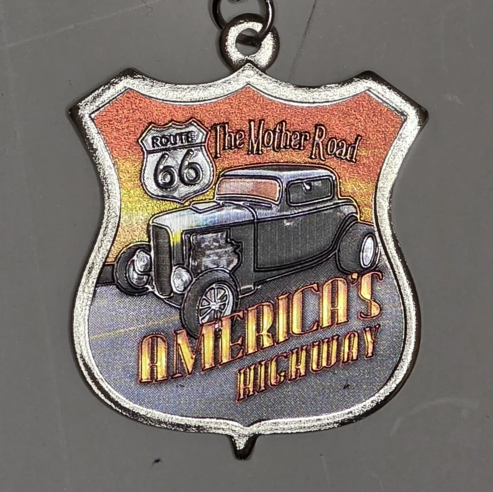 Vintage Car Keychain Celebrating Route 66 Harley Davidson Biker Accessories